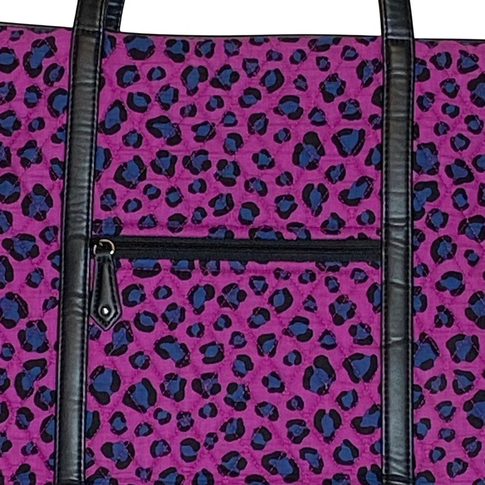 Vera Bradley Trimmed Vera XL Tote Bag Pink Leopard Print Zip Travel Work Weekend